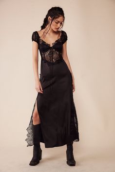 For Love & Lemons Casey Maxi Dress Soft Dramatic Edgy Outfits, Dramatic Summer Outfit, Lace Bias-cut Maxi Dress For Evening, Floor-length Lace Trim Maxi Dress For Night Out, Sheer Bodice Dress For Night, Party Dress With Delicate Lace And Satin, Grunge Classy Outfits, Chic Evening Maxi Dress With Delicate Lace, Fitted Lace Bodice Night Dress