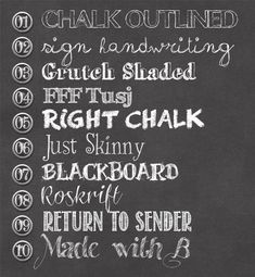 a chalkboard with some writing on it and the words written in different font styles