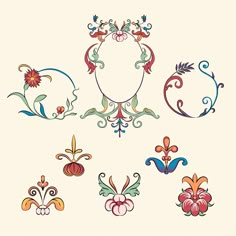 an assortment of decorative designs on a white background