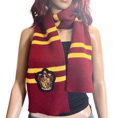 Harry Potter Gryffindor Knit Scarf Hogwarts Gryffindor House Colors With Crest Patch Measures 62"X6.5" One Size Never Worn, Excellent Condition Hogwarts Houses Crests, Hogwarts Gryffindor, Harry Potter Accessories, Gryffindor House, Harry Potter Gryffindor, Hogwarts Houses, Warner Bros, Knit Scarf, House Colors