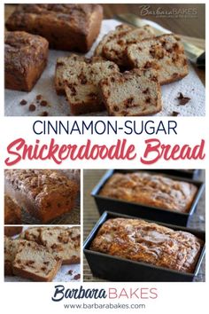 cinnamon - sugar quickbread bread is shown in this collage