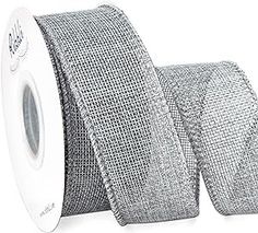 a roll of silver mesh ribbon on a white background