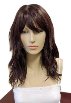 Blended Bangs, Use Curling Iron, Layers Wig, Medium Chestnut Brown, Razor Cuts, Layered Bangs, Wigs Collection, Textured Layers