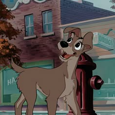 a cartoon dog standing next to a fire hydrant