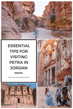 the ancient city of jordan with text overlay that reads essential tips for visiting petra in jordan