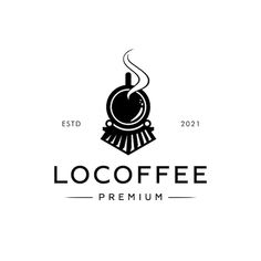 the logo for locoffee premium coffee roasting machine, which is designed in black and white