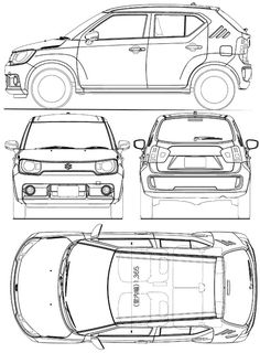 three different cars are shown in this drawing