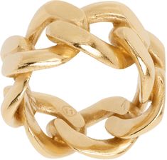 Curb chain ring in gold-tone sterling silver. Full hallmarking. Supplier color: Yellow gold burattato Luxury Round Rings With Chain Detail, Luxury Gold Ring With Chain Detail, Luxury Gold Chain Ring For Formal Occasions, Gold Chain Rings For Formal Occasions, Formal Gold Chain Rings, Luxury Gold Chain Link Ring, Gold Luxury Chain Ring, Gold Chain Ring, Chain Ring