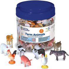 small plastic farm animals in a jar