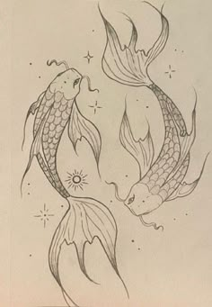 a drawing of two fish in the water