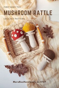 Mushroom Rattle Crochet Pattern, Autumn Fall DIY Baby Gift, Newborn First Toy, Woodland Soft Toy