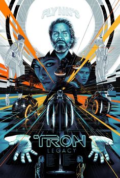 a poster for the film tron legacy with an image of a man and two women