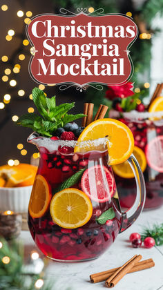 "Get into the holiday spirit with this delightful Christmas Sangria Mocktail  recipe! Perfect for festive gatherings, this non-alcoholic cocktail  combines seasonal fruits and spices, making it a must-try for your winter  party drinks. Refreshing and flavorful, this Christmas mocktail is an ideal  choice for anyone looking for delicious holiday drinks. Enjoy this easy  sangria recipe that will impress your guests and elevate your festive  beverages this season!" Cold Christmas Drinks Nonalcoholic, Non Alcoholic Christmas Sangria, Christmas Mocktails For A Crowd, Xmas Mocktails Non Alcoholic, Non Alcoholic Sangria Recipes, Christmas Drink Non Alcoholic, Non Alcoholic Drinks Christmas, Holiday Non Alcoholic Drinks, Holiday Mocktails Non Alcoholic