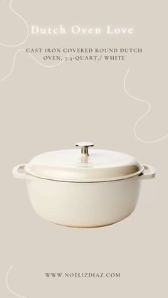 a white casserole dish with the words dutch oven love on it