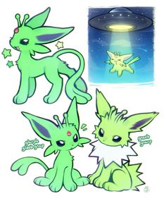 some very cute little green pokemons