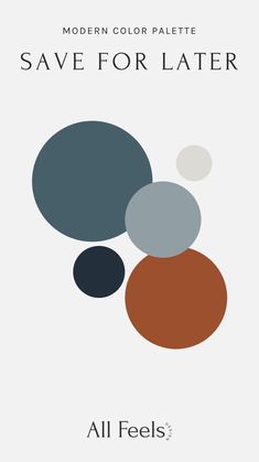 the cover of modern color palette save for later, with three circles in different colors