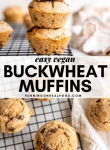 easy vegan buckwheat muffins stacked on top of each other