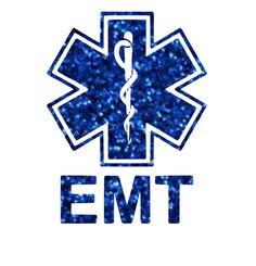 an emt star of life symbol with the word emt in blue glitters