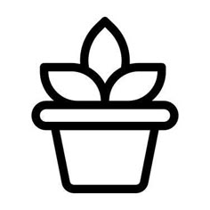 a potted plant with leaves on it's top, black and white icon