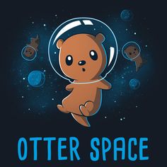 an image of a teddy bear floating in space with the words outer space above it