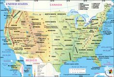 a map of the united states with major cities and roads on it's borders