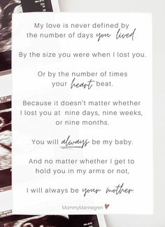 two pieces of paper with the words love is never defined by the number of days you lived