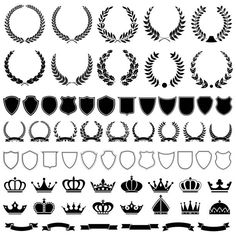 a set of crowns and laurels with ribbons royaltyvectoral design elements stock photo