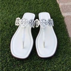 Worn Twice! Sticker Still On Bottom. Leather. Fits True To Size. Excellent Condition, White Tory Burch Mini Miller Sandals. Size 8.5. Only Worn Twice. Twice Sticker, Leather Fits, Tory Burch Shoes, Women's Shoes Sandals, Tory Burch, Shoes Sandals, Color White, Like New, Women Shoes