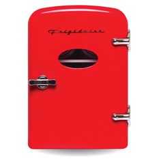 a red refrigerator with chrome handles and the word grigginan written on it