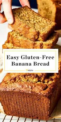 easy gluten - free banana bread on a cooling rack with text overlay