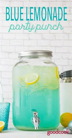 a blue lemonade party punch in a mason jar