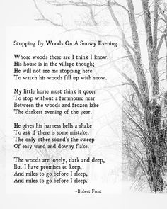 a poem written in black and white on a snowy day, with trees behind it