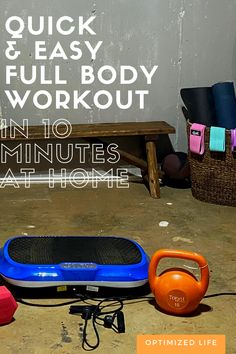 an exercise equipment sits in front of a sign that says, quick & easy and full body workout no minutes at home