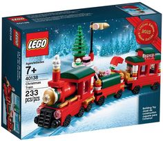 the lego christmas train is in its box