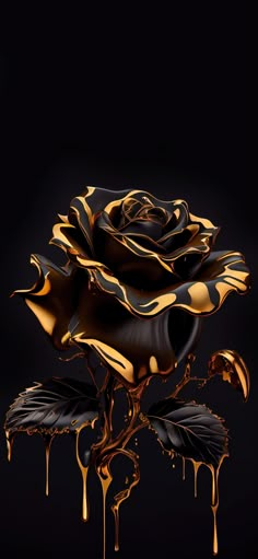 a black and gold rose with dripping liquid