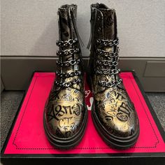 Circus By Sam Edelman Metallic Pyrite Color Combat Boots Size 7.5 Gold Boots With Reinforced Heel And Round Toe, Trendy Gold Leather Boots, Casual Gold Ankle Boots, Sam Edelman Shoes, Moto Boots, Sam Edelman, No. 2, Circus, Combat Boots