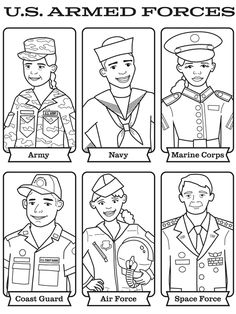 Military Preschool Activities, Military Activities For Kids, Military Coloring Pages, Branches Of The Military, Force Activities, Veterans Day Coloring Page, Navy Crafts, Marines Corps, Military Crafts