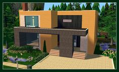 Large Modern House, Sims 2 House, Half Walls, Floor Edging, Middle Class, Spacious Living Room, Large Bedroom