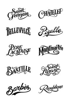 some type of lettering that is black and white with different font styles on it, including the