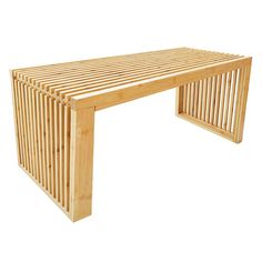 a wooden bench made out of strips of wood on a white background with clippings