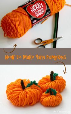 yarn pumpkins are being used to make yarn pumpkins for crafts and halloween decorations