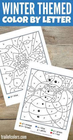 printable winter themed color by letter worksheets for kids to practice their handwriting and numbers