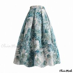 Olivia Mark - Floral Print High-Waisted A-Line Skirt with Flowy Silhouette Painting Skirt, Fluffy Skirt, Umbrella Skirt, Retro Skirt, Elegant Skirt, Soft Summer, Mid Length Skirts, Skirt Design, Types Of Skirts