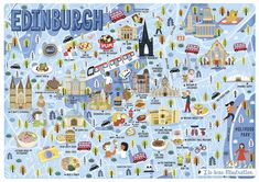 an illustrated map of edinburgh, england with all the attractions and things to see on it