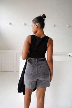 At Fayt, we specialise in creating exceptional denim clothing and our Jagger's are the ultimate 'it' girl shorts this season. Say goodbye to uncomfortable, restrictive shorts this summer and hello to your new fave pair that you will be wearing on repeat. Why you'll love our Jagger: They're the comfiest denim shorts you'll ever try on, stretchy with the most perfect fit, no more feeling like you can't sit down in denim - these are a dream They're the perfect length, there's nothing worse than shorts that are just that little bit too short. If you'd prefer for them to be a little shorter, you can simply cut along the hemline as it's raw to begin with The flared hemline means these shorts wont dig in around your thighs The details: Ultra stretchy fit Ultra high waisted Functional front & back Gray Denim Shorts Outfit, Grey Denim Shorts Outfit, Grey Shorts Outfit, Summer Workwear, Long Denim Shorts, Grey Denim Shorts, Denim Shorts Style, Denim Shorts Outfit, Girl Shorts