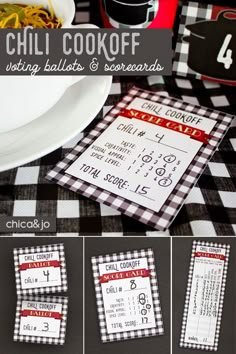 the instructions for how to make a chili cook off party napkins and place cards