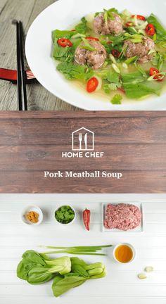 the meal is prepared and ready to be eaten at home chef pork meatball soup