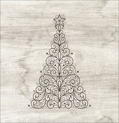 a christmas tree with swirls and stars in the center on a wooden background illustration