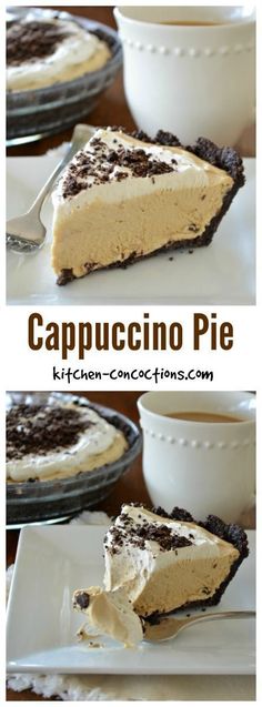 two pictures of a piece of cappuccino pie on a plate