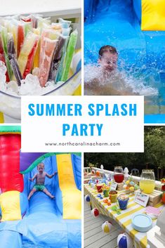 a collage of photos with the words summer splash party